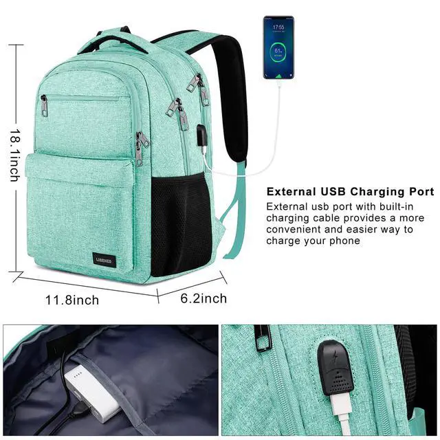 Alt view image 3 of 5 - Teen Girls School Backpack with USB Port - 15.6 Inch Water Resistant Laptop Backpack, Lightweight Sturdy Bookbag for Middle High College Students, Teal