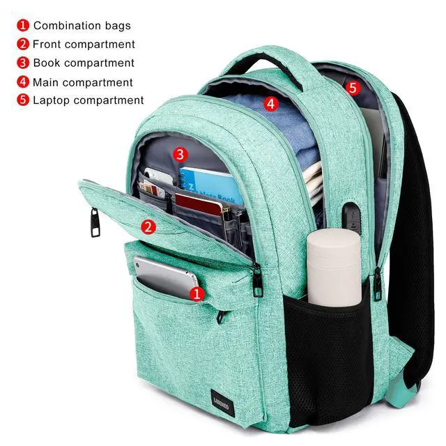 Alt view image 2 of 5 - Teen Girls School Backpack with USB Port - 15.6 Inch Water Resistant Laptop Backpack, Lightweight Sturdy Bookbag for Middle High College Students, Teal