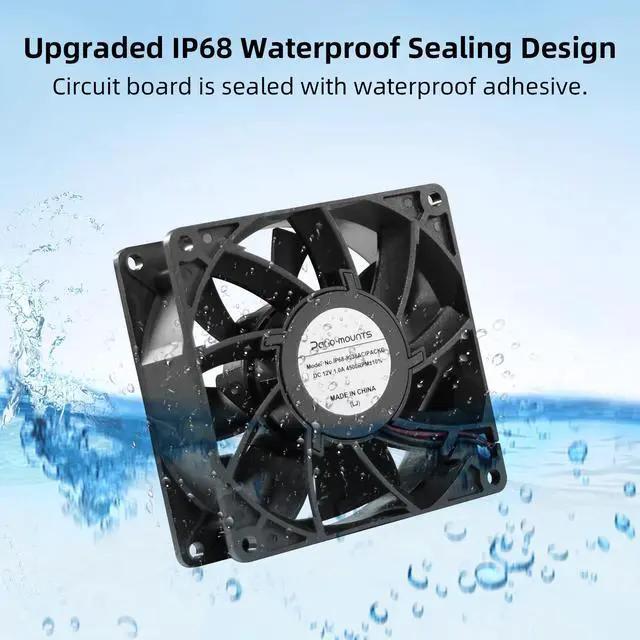 Alt view image 2 of 5 - PANO-MOUNTS 92mm 3.62inch Upgraded IP68 Waterproof Dual Ball Bearing Cooling Fan -Max 4500RPM with Stepless Speed Controller for DIY Ventilation Exhaust Projects