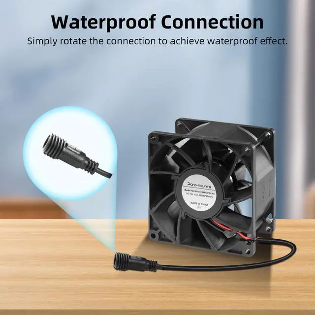 Alt view image 5 of 5 - PANO-MOUNTS 92mm 3.62inch Upgraded IP68 Waterproof Dual Ball Bearing Cooling Fan -Max 4500RPM with Stepless Speed Controller for DIY Ventilation Exhaust Projects