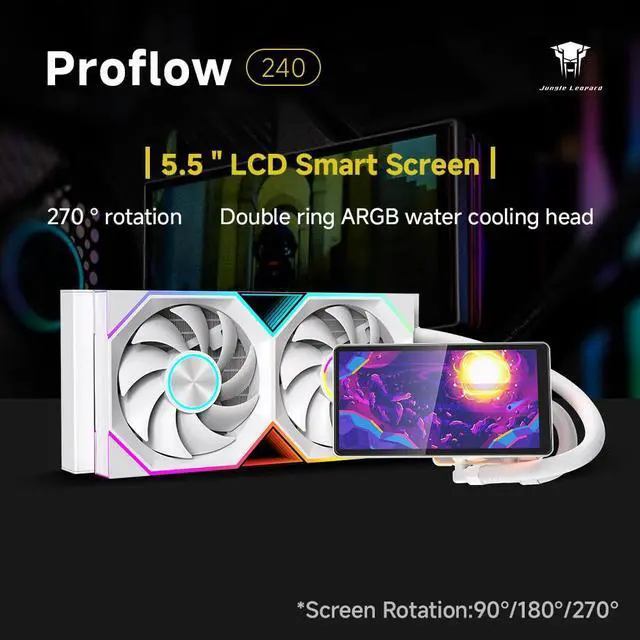 Alt view image 2 of 5 - Jungle Leopard PF 240 CPU Water AIO Cooler Liquid Cooling|5.5-inch LCD Magnetic Screen|360mm ARGB Infinity Mirror 2000RPM PWM Fan|Lower Noise 30DBA|for LGA1851/1700/1200/115X/AM4/AM5(White)