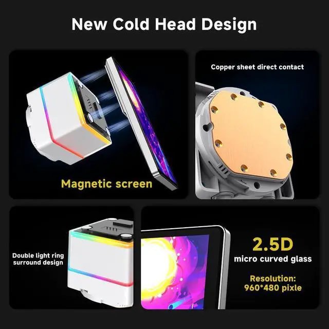 Alt view image 3 of 5 - Jungle Leopard PF 240 CPU Water AIO Cooler Liquid Cooling|5.5-inch LCD Magnetic Screen|360mm ARGB Infinity Mirror 2000RPM PWM Fan|Lower Noise 30DBA|for LGA1851/1700/1200/115X/AM4/AM5(White)