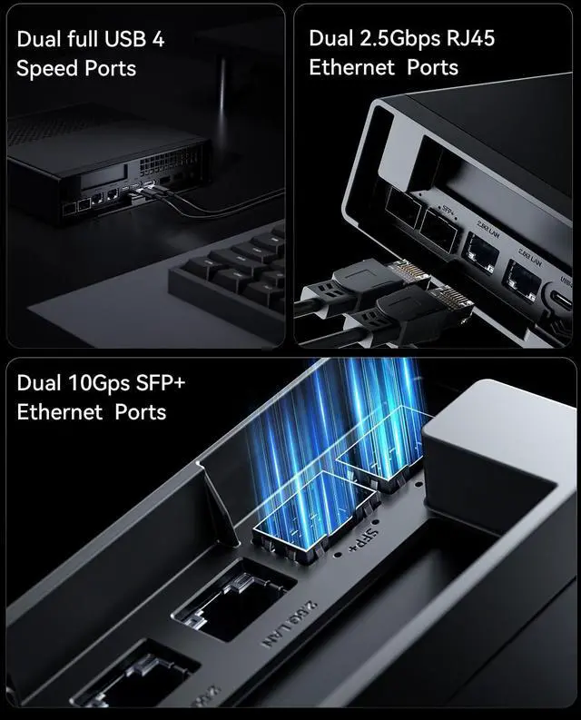 Alt view image 3 of 5 - MINISFORUM MS-01 Mini PC Barebone with Intel Core i9-13900H,vPro Enterprise Support,2x10Gbps SFP+LAN/2x2.5G RJ45/2xUSB4/HDMI/16xPCIe 4.0/M.2 NVMe SSD/U.2 NVMe SSD,Mini Computer(No OS/RAM/SSD)