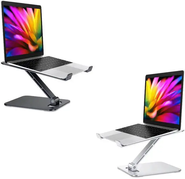 Main image of RIWUCT Foldable Laptop Stand, Height Adjustable Ergonomic Computer Stand for Desk, Aluminum Portable Laptop Riser Holder Mount Compatible with MacBook Pro Air, HP, Dell 10-16"(Silver+Black)