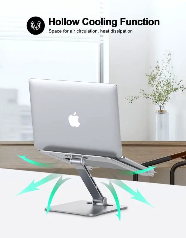 Alt view image 3 of 5 - RIWUCT Foldable Laptop Stand, Height Adjustable Ergonomic Computer Stand for Desk, Aluminum Portable Laptop Riser Holder Mount Compatible with MacBook Pro Air, HP, Dell 10-16"(Silver+Black)