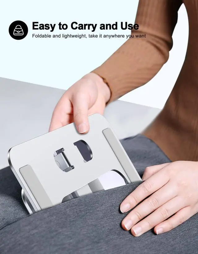 Alt view image 4 of 5 - RIWUCT Foldable Laptop Stand, Height Adjustable Ergonomic Computer Stand for Desk, Aluminum Portable Laptop Riser Holder Mount Compatible with MacBook Pro Air, HP, Dell 10-16"(Silver+Black)