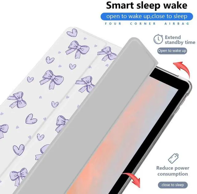 Alt view image 3 of 5 - JOYLAND Cute Purple Bowknot Case for iPad Air 4 2020/iPad Air 5 2022 10.9 Inch with Pencil Holder Aesthetic Bow Girly White Cover Auto Wake/Sleep Foldable Shockproof Case