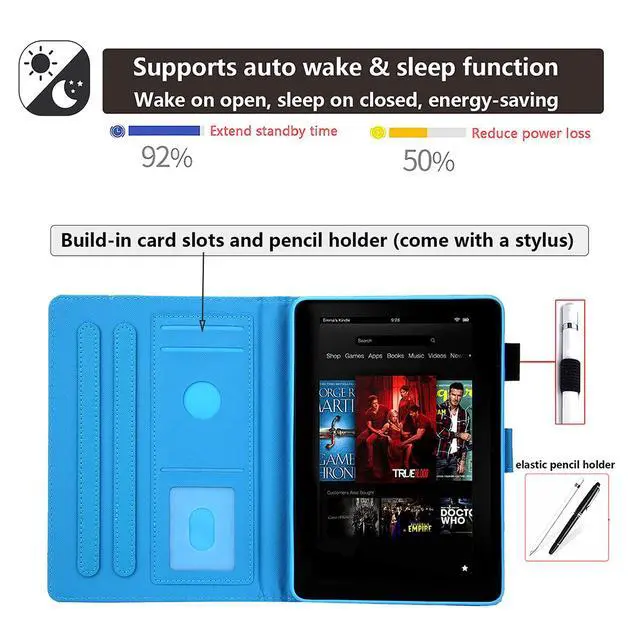 Alt view image 4 of 5 - UUcovers All-New Kindle Fire HD 10 & 10 Plus Tablet 10.1" Case (Only Fits 11th Generation, 2021 Release) with Pencil Holder, Auto Wake/Sleep Stand PU Leather Smart TPU Back Cover, Rainbow Pineapple