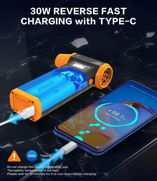 Alt view image 4 of 5 - Compressed Air Duster, 300000RPM Jet Fan Electric Air Blower, Cordless Rechargeable 8000mAh Mini Duster with Removable Battery, 4-Speed Adjustable for Detailing, Car, Computer, Electronics Cleaning