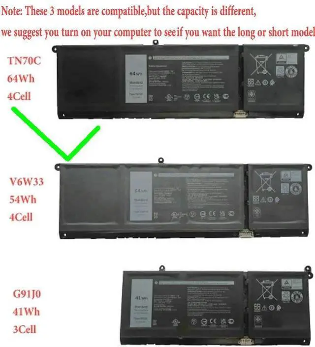 Alt view image 3 of 5 - CQCQ TN70C XDY9K N9XX1 V6W33 Battery for DELL inspiron 15 5518 5418 5415 5515 7415 5310 3515 3511 5510 5410 3510 for DELL Vostro 5510 5410 3510 3515 3511 for DELL Latitude 3320 3520 3420 (15.2V 64Wh)