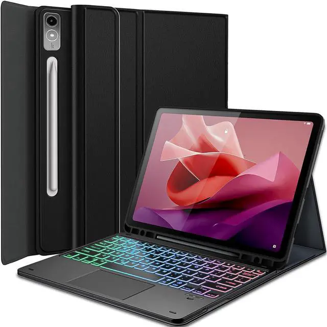 Main image of Nanhent Touchpad Keyboard Case for Lenovo Tab P12 12.7 Inch Tablet 2023, 7 Color Rainbow Backlight Detachable Bluetooth Trackpad Keyboard Folio Smart Cover with Pen Holder
