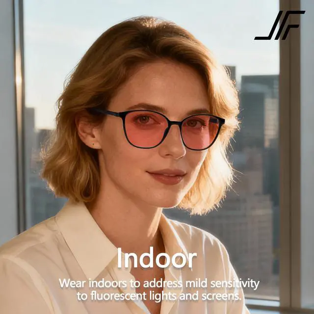 Alt view image 3 of 5 - JFXQDR Women's Fluorescent-41 Rose Tinted Blue Light Blocking Glasses for Migraine, Light Sensitivity, Photophobia & LED Gaming Computer Screen Glare RF6208