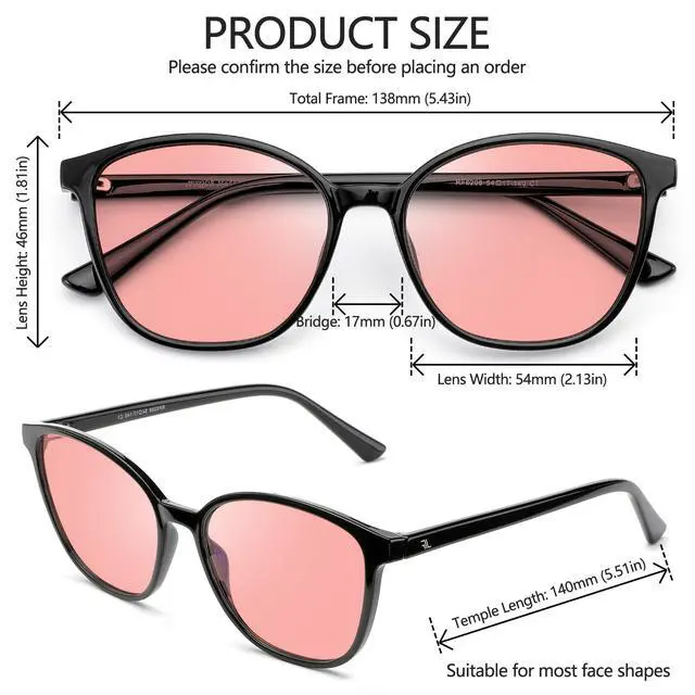 Alt view image 5 of 5 - JFXQDR Women's Fluorescent-41 Rose Tinted Blue Light Blocking Glasses for Migraine, Light Sensitivity, Photophobia & LED Gaming Computer Screen Glare RF6208