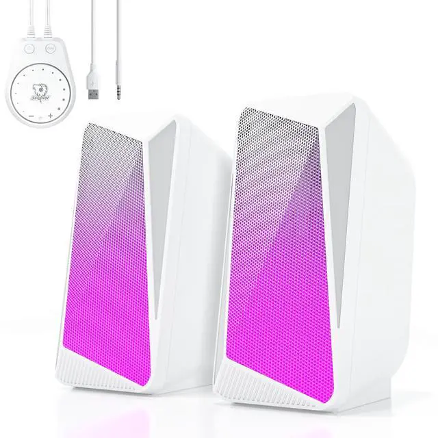 Main image of SOULION C30 Bluetooth Computer Speakers, 2.0 PC Speakers USB Powered & 3.5mm Aux Speaker with Easy-Control Pod, Pulsing & LED Flame Lights, Desktop Speaker for Monitor Laptop - White