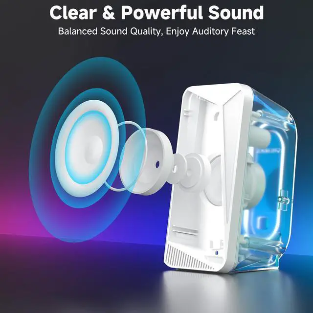 Alt view image 2 of 5 - SOULION C30 Bluetooth Computer Speakers, 2.0 PC Speakers USB Powered & 3.5mm Aux Speaker with Easy-Control Pod, Pulsing & LED Flame Lights, Desktop Speaker for Monitor Laptop - White