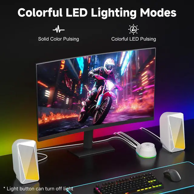 Alt view image 3 of 5 - SOULION C30 Bluetooth Computer Speakers, 2.0 PC Speakers USB Powered & 3.5mm Aux Speaker with Easy-Control Pod, Pulsing & LED Flame Lights, Desktop Speaker for Monitor Laptop - White