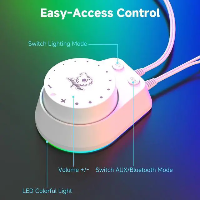 Alt view image 4 of 5 - SOULION C30 Bluetooth Computer Speakers, 2.0 PC Speakers USB Powered & 3.5mm Aux Speaker with Easy-Control Pod, Pulsing & LED Flame Lights, Desktop Speaker for Monitor Laptop - White