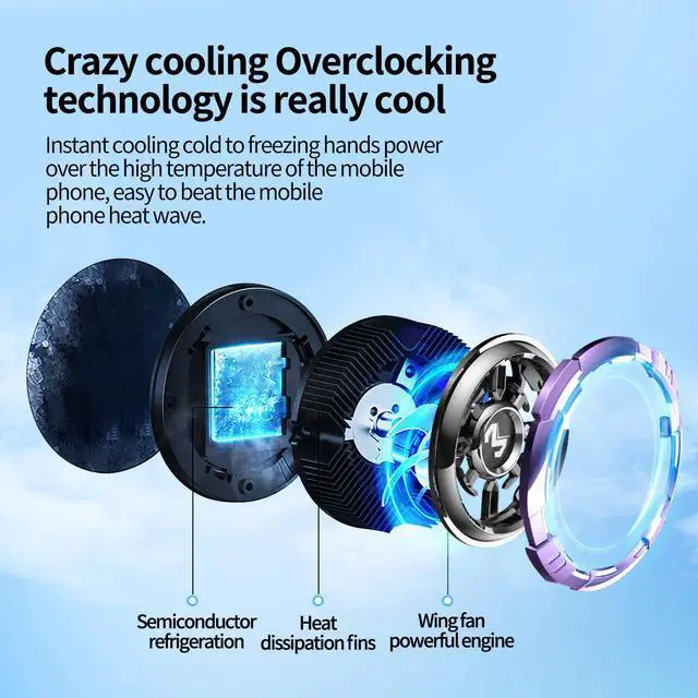 Alt view image 3 of 5 - Mag-Safe Cell Phone Cooling Fan Pad, Phone Cooler for Gaming Portable iPhone Cooling Case Fan with RGB Light, Ventilador Keep Phone Cool in Car or Hot Weather for iPhone/Android/Tablet/iPad Series