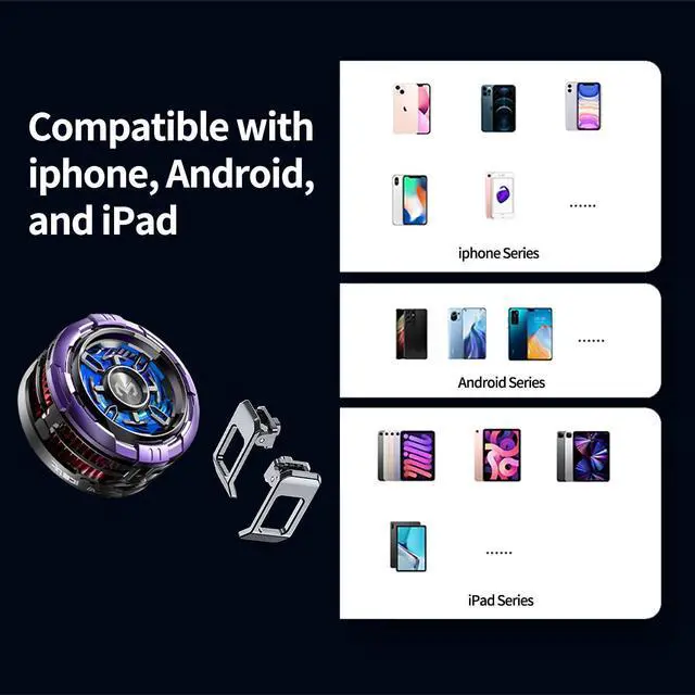 Alt view image 4 of 5 - Mag-Safe Cell Phone Cooling Fan Pad, Phone Cooler for Gaming Portable iPhone Cooling Case Fan with RGB Light, Ventilador Keep Phone Cool in Car or Hot Weather for iPhone/Android/Tablet/iPad Series