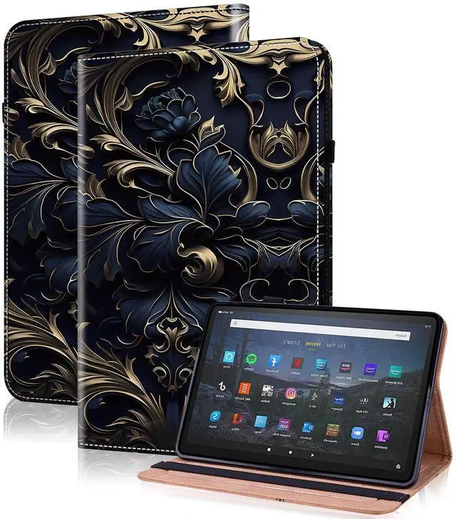 Main image of TUOLISG Case for Amazon Kindle Fire Max 11 (13th Generation, 2023 Release) 11" - PU Leather Flip Case with Elastic Band & Card Slots/Holder, Multi-Angle Viiewing Stand Tablet Cover, Blue Flower