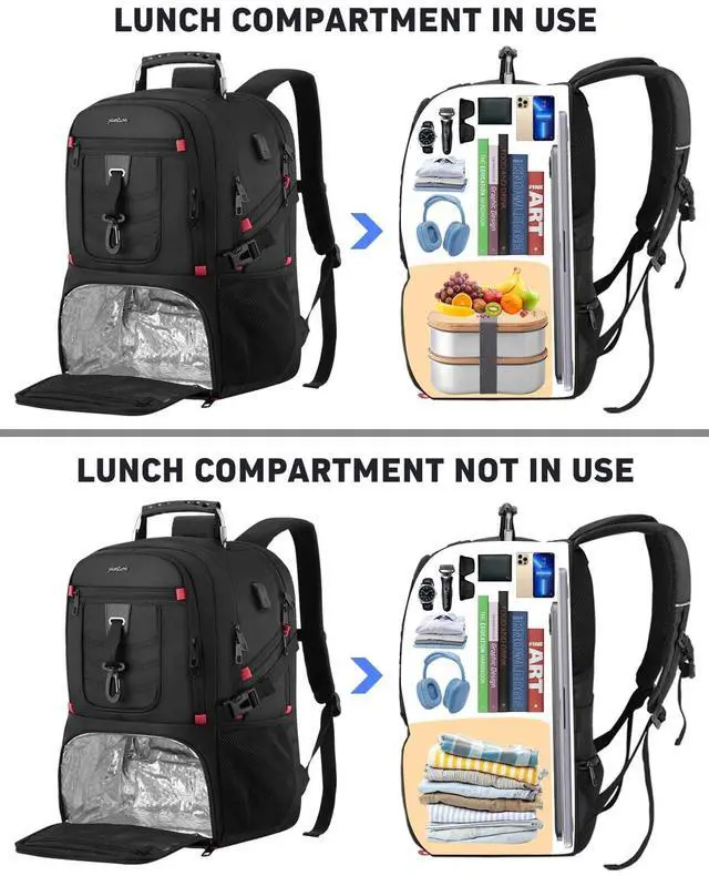 Alt view image 4 of 5 - YAMTION 17.3 Inch Laptop Insulated Backpacks with Cooler Compartment,Men Work Cooler Backpack Insulated Lunch Bag for Teens Boys with Charging Port for Gym College Travel