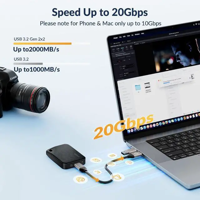 Alt view image 2 of 5 - iDsonix 512GB External SSD, Portable Hard Drive USB 3.2 GEN 2x2 up to 2000MB/s, Portable SSD USB C External Solid State Drive for Xbox, PS5, PC, Laptop, Mac, Desktop, Tablet and Camera, i20