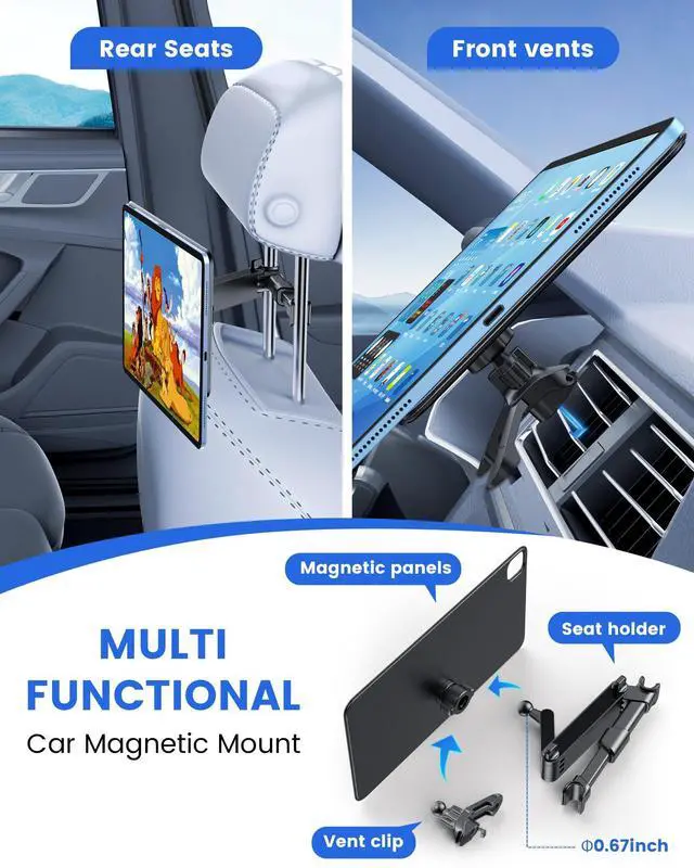 Alt view image 2 of 5 - KU XIU Car Headrest Magnetic Tablet Holder for iPad Pro 12.9, iPad Air 13 M2/M3, Backseat Tablet Car Mount Adjustable Arm, Road Trip Essentials for Kids,for iPad Pro 12.9 3rd/4th/5th/6th