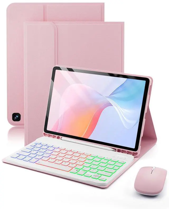 Main image of SAMTUNK for Amazon Fire HD 10/10 Plus Case with Keyboard (11th/13th Generation, 10.1 inch) - Rainbow Backlit Keyboard Case - Built in Pencil Holder with Mouse - Pink