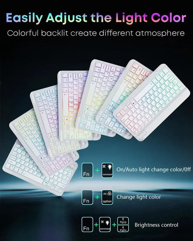 Alt view image 2 of 5 - SAMTUNK for Amazon Fire HD 10/10 Plus Case with Keyboard (11th/13th Generation, 10.1 inch) - Rainbow Backlit Keyboard Case - Built in Pencil Holder with Mouse - Pink