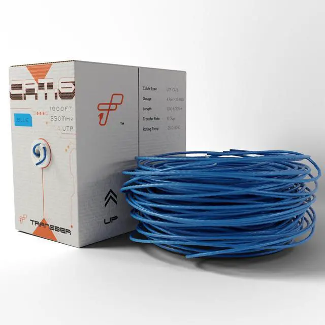 Alt view image 3 of 5 - Transber, CAT6 1000ft Ethernet Cable Solid UTP Up to 10Gbps 550Mhz 23AWG 4x2 Pair Bulk Cable Network PoE++/4PPoE LAN Wire 1000-feet Easy Pull Box (Blue)