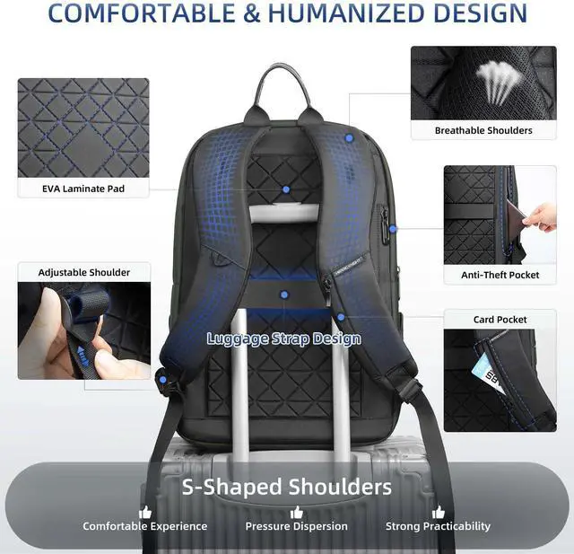 Alt view image 5 of 5 - Business Backpack Computer Bag for 15.6 Inch Laptop for Men Women with USB Charging Port Water-Resistant Anti-theft Luggage Backpack Suitcase Casual Daypack for College Weekender Hikking Travel-Green