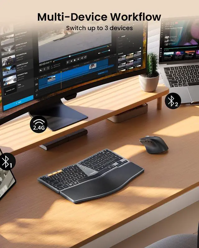 Alt view image 4 of 5 - ProtoArc Bluetooth Ergonomic Keyboard Mouse, EKM04 Mini Compact Wireless Ergo Keyboard Mouse Combo, Split Design, Wrist Rest, Multi-Device, Rechargeable, Compatible with Windows/Mac/Android