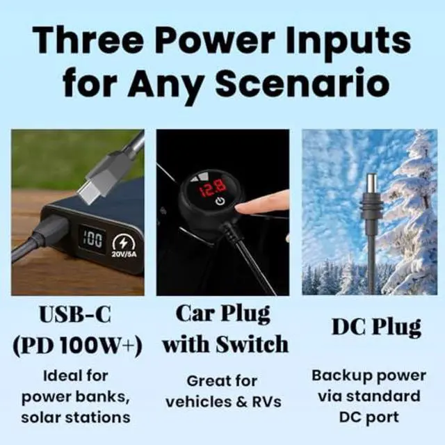 Alt view image 2 of 5 - Starlink Mini Power Cable  3-in-1 10FT/3M USB-C to DC Cable, 12V Car Adapter with Switch & Voltage Display, Supports PD 100W+ (20V/5A), for Starlink Mini, Power Bank & Solar Use
