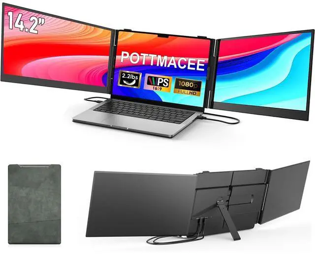 Main image of POTTMACEE 14.2 Triple Laptop Screen Extender, 0.17" Ultra-Slim FHD 1080P Portable Monitor for Laptop, Tri-Screen Travel Monitor Extender, Plug-Play for Windows/Mac/Chrome, Fit 13-17.3 Laptops