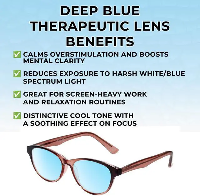 Alt view image 3 of 5 - Medspex Corinne McCormack Polly Color Therapy Reading Glasses +3.75 Pink Black Fade/Baby Blue Womens Fluorescent Light Sensitivity Chromotherapy Chakra Healing