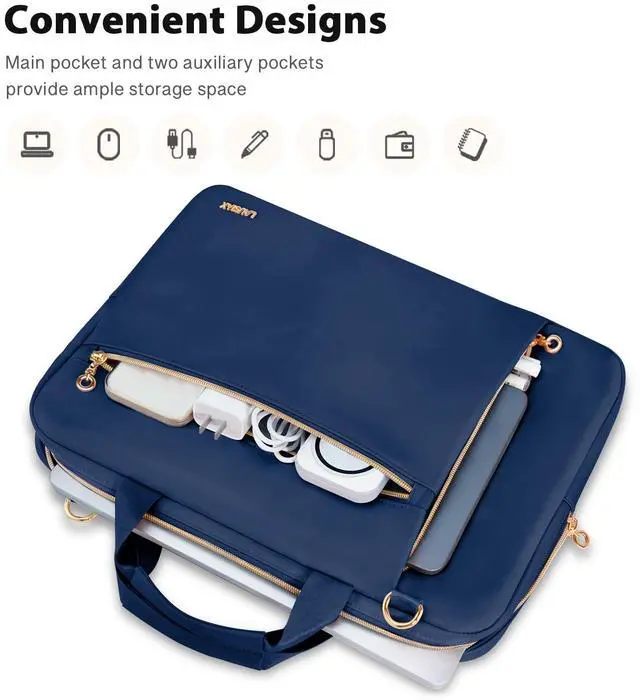 Alt view image 2 of 5 - Lausiax Laptop Case Bag Women Men Computer Sleeve Compatible with MacBook/Dell/HP/Acer/ASUS/LG, Waterproof Shoulder Carrying Briefcase, Blue, 15.6-16 Inch