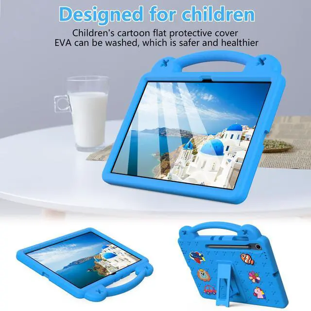 Alt view image 3 of 5 - Kwamaz Kids Case for Samsung Galaxy Tab S10 FE Plus 13.1 inch Tablet, EVA Kids Shockproof Cover 13.1'' with Strap Handle Stand (Blue)