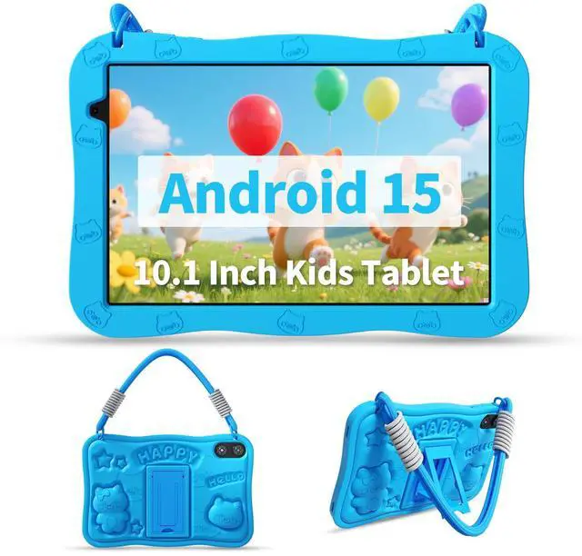 Main image of NEWISION 10 inch Kids Tablet,Android 15 Educational Learning Pad with Lanyard, 32GB Storage,HD IPS Display,WiFi,Dual Camera,Parental Control,6000mAh Battery,Blue