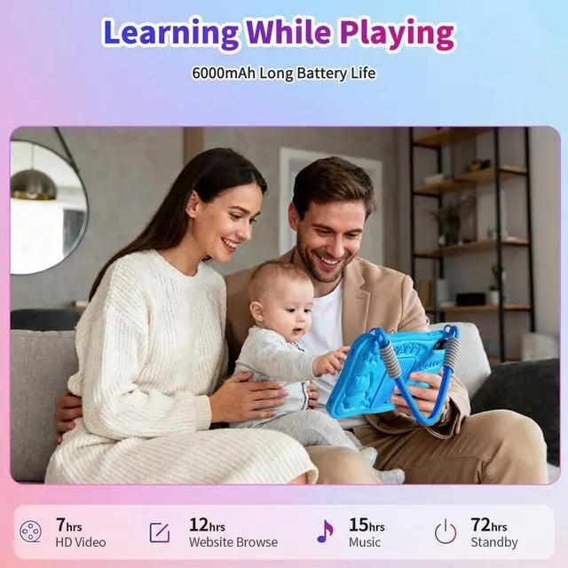 Alt view image 5 of 5 - NEWISION 10 inch Kids Tablet,Android 15 Educational Learning Pad with Lanyard, 32GB Storage,HD IPS Display,WiFi,Dual Camera,Parental Control,6000mAh Battery,Blue