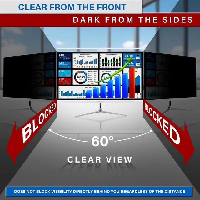 Alt view image 3 of 5 - JiSiTeCai Computer Privacy Screen Filter for Screen Monitor - Premium Anti-Glare Computer Screen Cover - Scratch Resistant - UV & Blue Light Screen Protector (27 Inch)