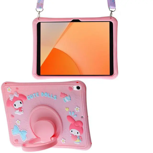 Main image of Carechoi Kids Case for Samsung Galaxy Tab A9 Plus 11 inch 2023, Pink Cartoon Tablet Cover with 360 Rotating Stand & Adjustable Shoulder Strap, Shockproof Silicone Protective Case for Girls