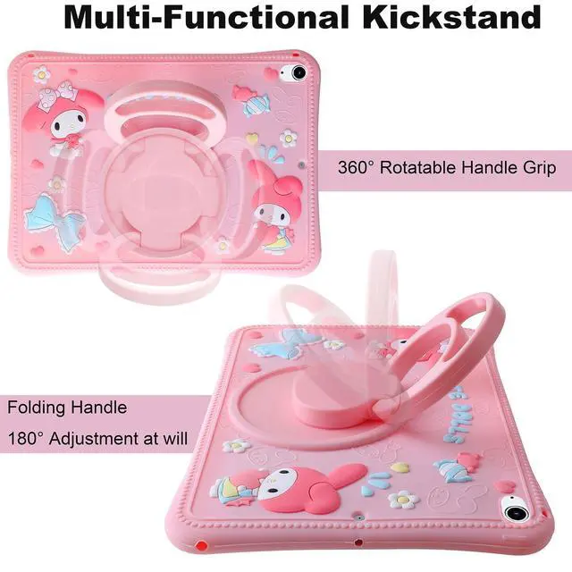 Alt view image 4 of 5 - Carechoi Kids Case for Samsung Galaxy Tab A9 Plus 11 inch 2023, Pink Cartoon Tablet Cover with 360 Rotating Stand & Adjustable Shoulder Strap, Shockproof Silicone Protective Case for Girls