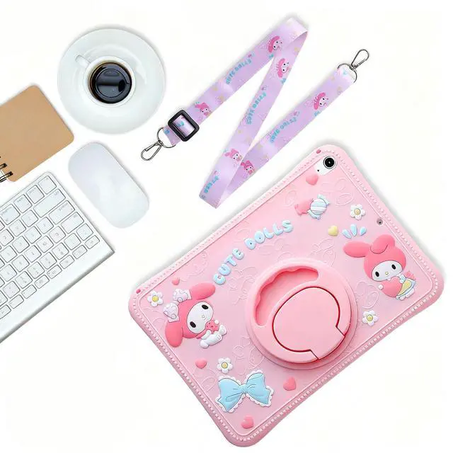 Alt view image 2 of 5 - Carechoi Kids Case for Samsung Galaxy Tab A9 Plus 11 inch 2023, Pink Cartoon Tablet Cover with 360 Rotating Stand & Adjustable Shoulder Strap, Shockproof Silicone Protective Case for Girls