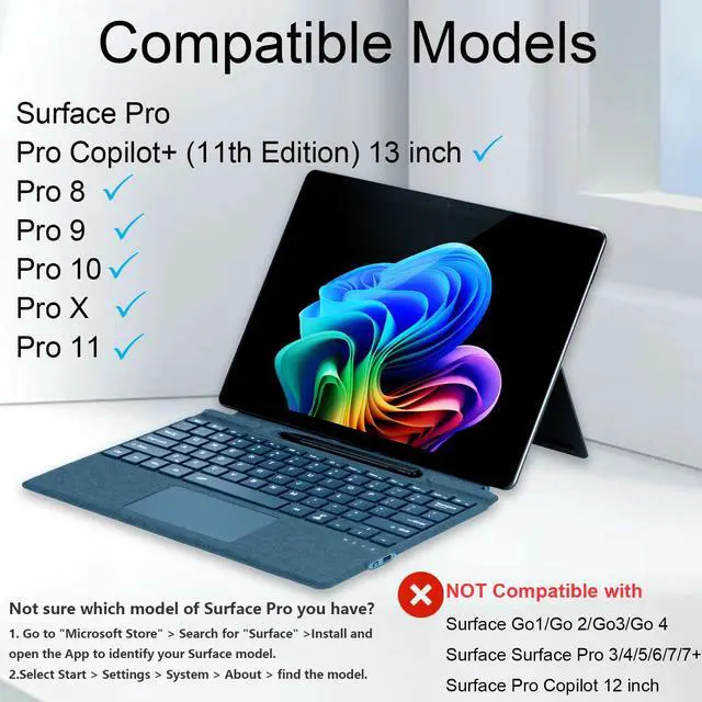 Alt view image 2 of 5 - Zoof Type Cover for Microsoft Surface Pro 13 inch, Compatible with Surface Pro 13"(11th Edition) / Pro 11 / Pro 10 / Pro 9 / Pro 8 / Pro X, Portable Slim Bluetooch Keyboard with Touchpad, Pen Holder