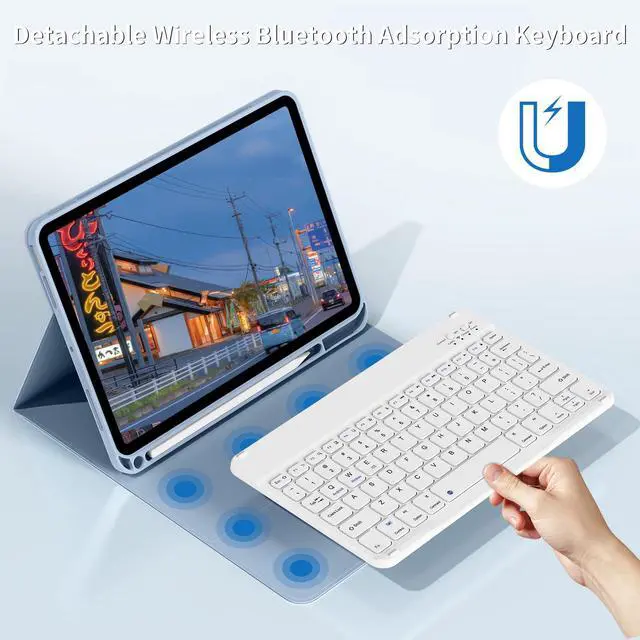 Alt view image 4 of 5 - BQDIYOO Keyboard Case for iPad (A16) 11th Generation 11-inch 2025 & iPad 10th Gen 10.9 inch 2022 with Pencil Holder, Stand Folio Detachable Wireless Bluetooth Keyboard, Soft TPU Back, Blue