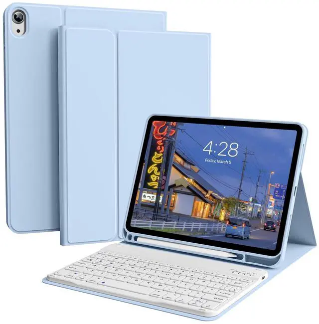 Main image of BQDIYOO Keyboard Case for iPad (A16) 11th Generation 11-inch 2025 & iPad 10th Gen 10.9 inch 2022 with Pencil Holder, Stand Folio Detachable Wireless Bluetooth Keyboard, Soft TPU Back, Blue