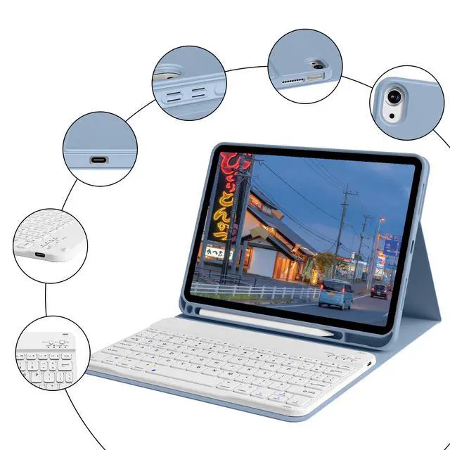 Alt view image 5 of 5 - BQDIYOO Keyboard Case for iPad (A16) 11th Generation 11-inch 2025 & iPad 10th Gen 10.9 inch 2022 with Pencil Holder, Stand Folio Detachable Wireless Bluetooth Keyboard, Soft TPU Back, Blue