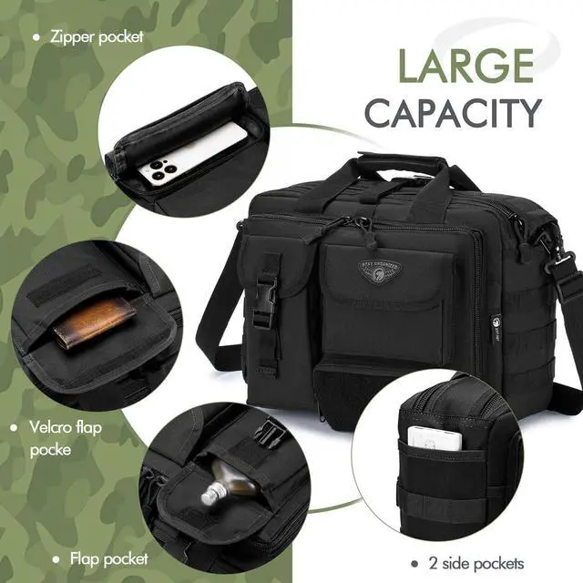 Alt view image 5 of 5 - BAGZY Tactical Messenger Bag for Men Multifunctional Tactical Briefcase, Men's Military Laptop Bag 14/15.6/17.3 Inch Professional Work Bag for Business Teacher Office Travel