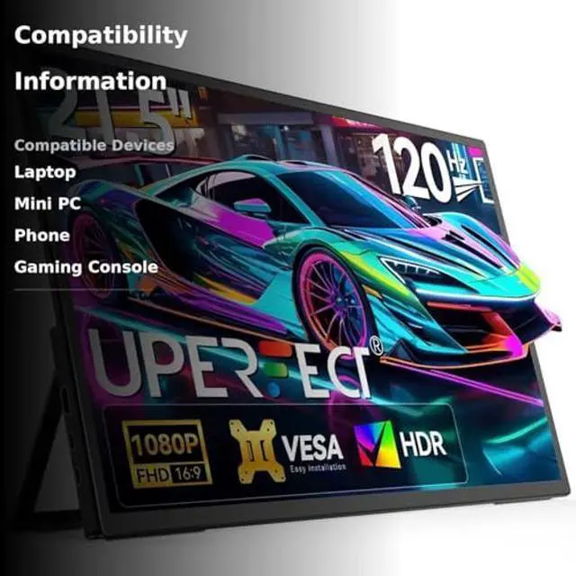 Alt view image 3 of 5 - UPERFECT 21.5 120HZ Portable Monitor w/Kickstand & VESA, Large Portable Gaming Monitor with HDMI Type C, External Dispaly for Laptops, Steamdeck, MacBook, Phones, Mini PC