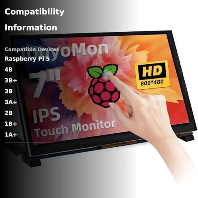 Alt view image 3 of 5 - iUoyoMon 7 Inch Touchscreen MIPI DSI Display Compatible with Raspberry Pi 5/4/3/B+/A+, 800x480 Pixel Capacitive Screen, Driver-Free DSI Port